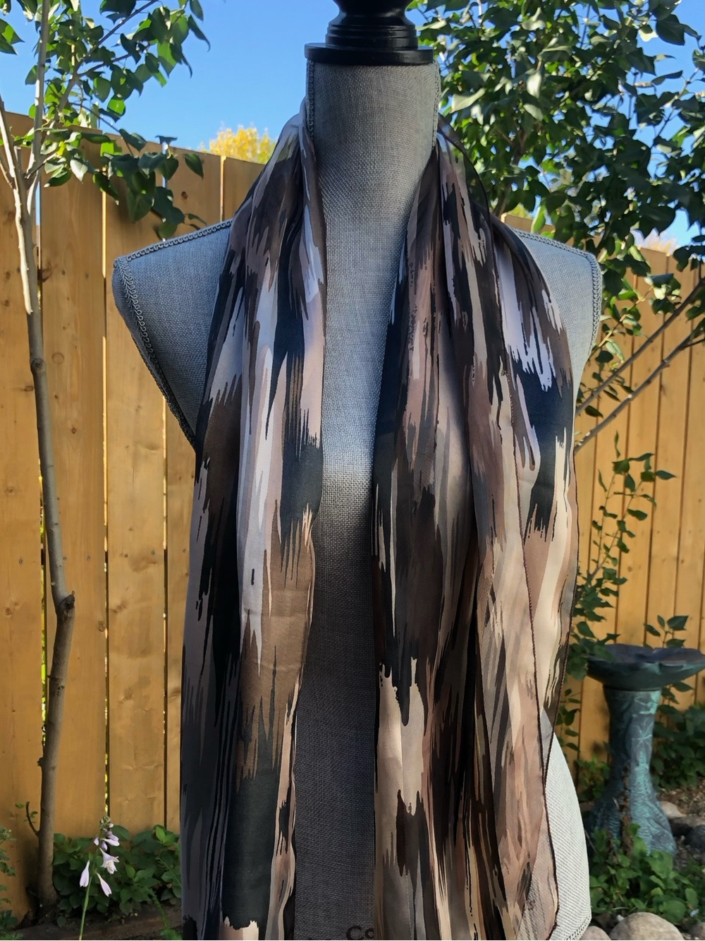 Neutral Brushstroke Print Scarf - Taupe Brown - Picture 4 of 6